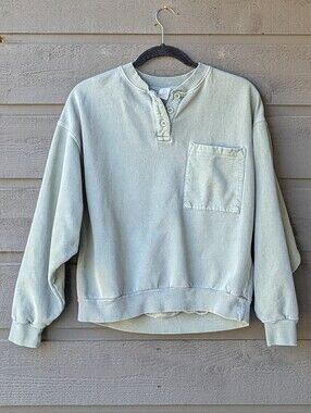 Urban Outfitters Pale Army Green Henley Pocket Sweatshirt XS 100% Cotton